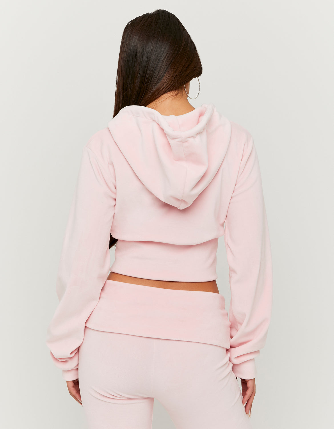 Ladies Pink Velvet Zip Up Hoodie-Back View