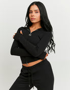 Tally Weijl black zip up hoodie worn by model front view