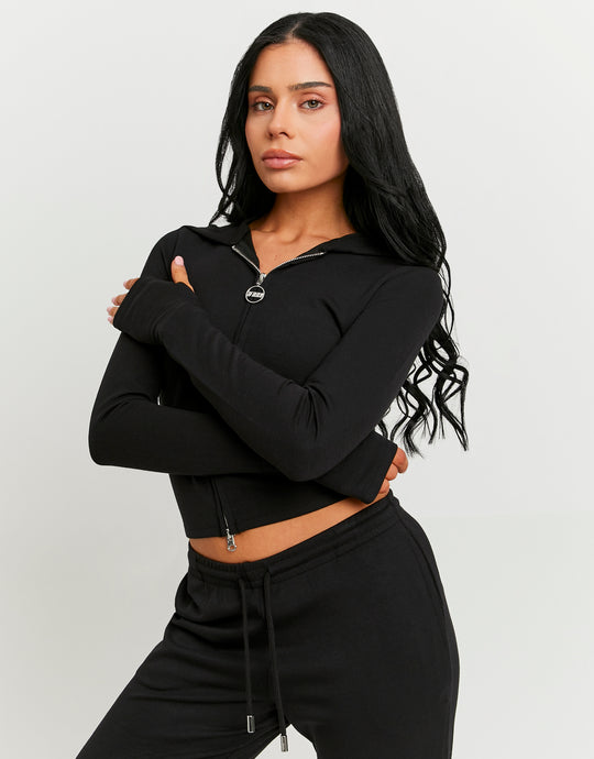 Tally Weijl black zip up hoodie worn by model front view