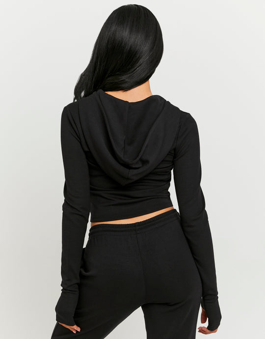 Tally Weijl black zip up hoodie worn by model back view