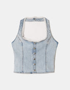 Tally Weijl Denim Halter Top BLUE back view