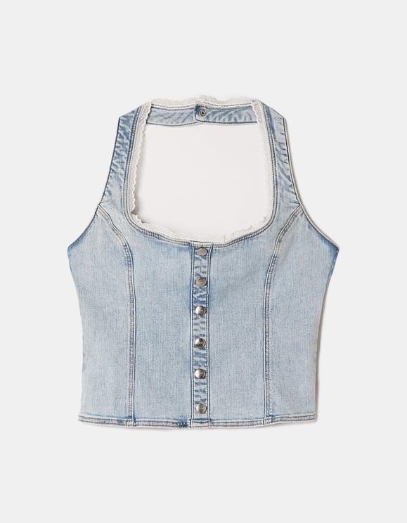Tally Weijl Denim Halter Top BLUE back view