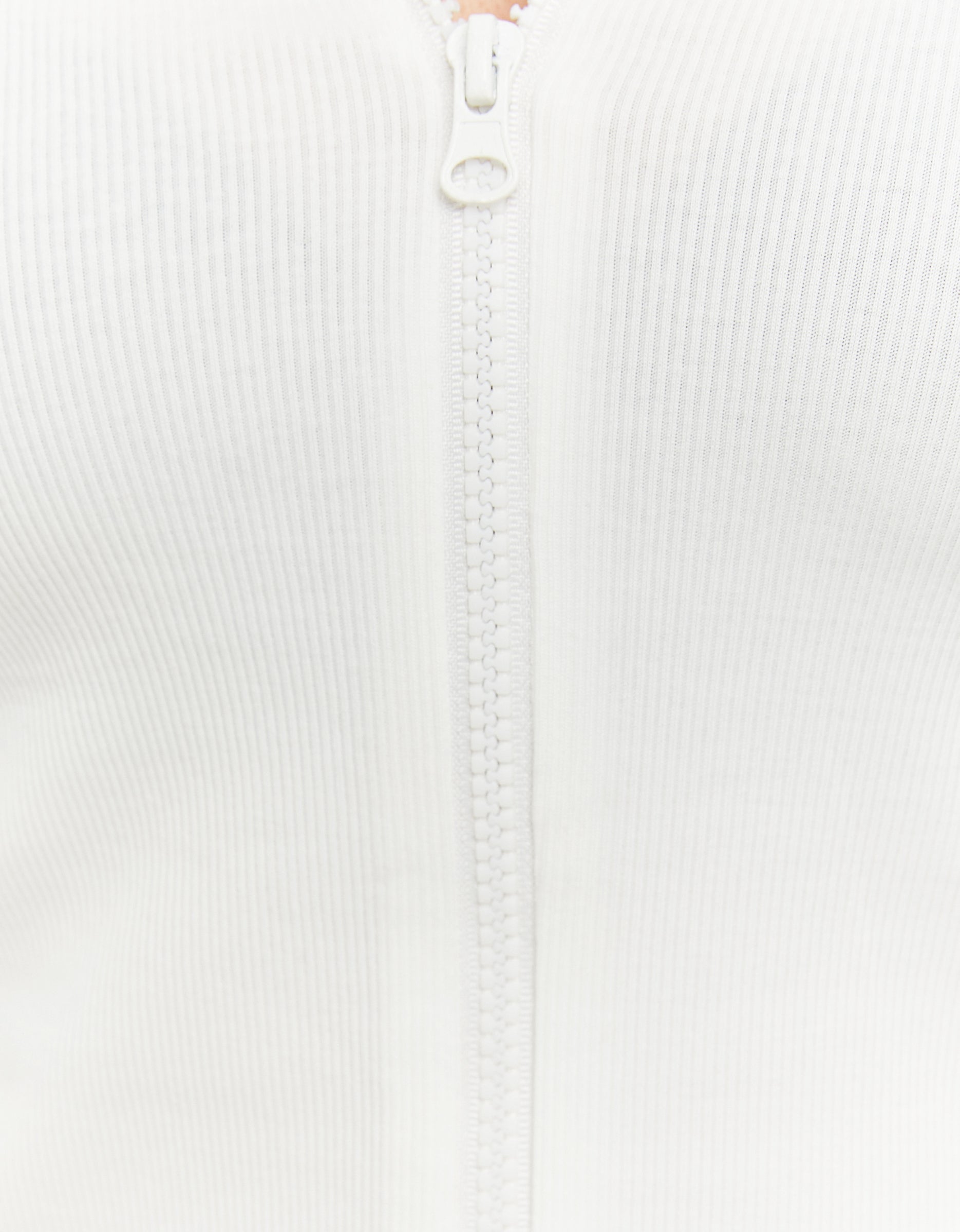 Ladies White Zip up T-Shirt With Polo Neck-Zip Fastening View