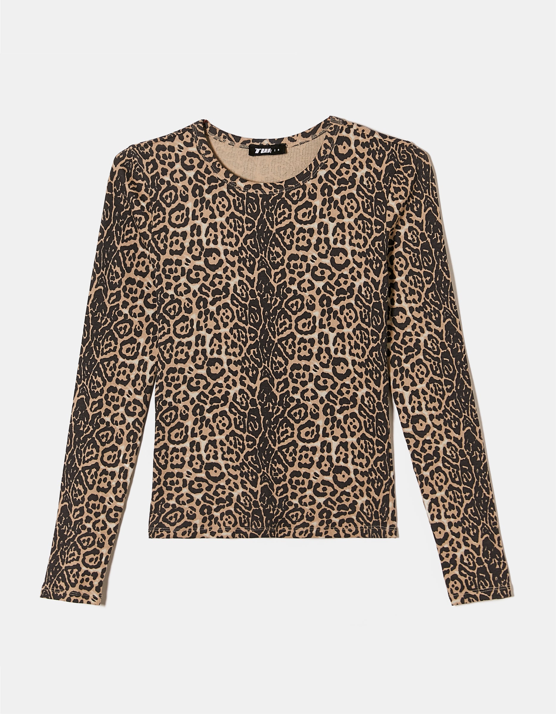 Ladies Leopard Print Basic Long Sleeve T-Shirt-Ghost Front View