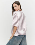 Ladies Pink/Burgundy Oversized Stripe T-Shirt-Back View