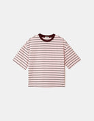 Ladies Pink/Burgundy Oversized Stripe T-Shirt-Layed Flat View