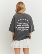 Tally Weijl Grey Oversized Cotton Printed T-Shirt Grey back view