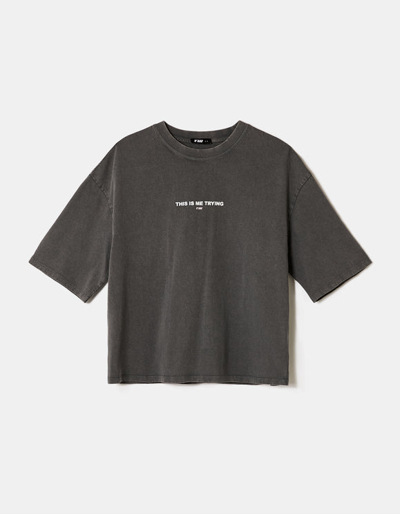Tally Weijl Grey Oversized Printed T Shirt, front flat lay view