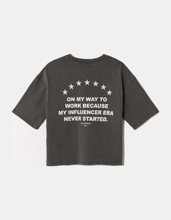 Tally Weijl Grey Oversized Printed T Shirt, back view