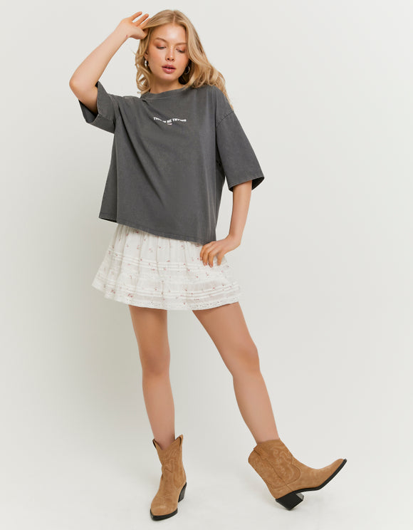 Tally Weijl Grey Oversized Printed T Shirt, full model view
