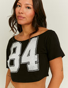 Tally Weijl Off Shoulder Black Cropped Printed T-Shirt BLACK detail view