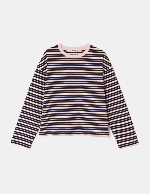 Tally Weijl Pink Striped T Shirt, front flat lay view