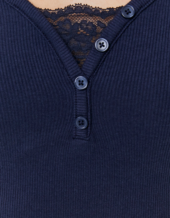 Tally Weijl Blue Long Sleeve T-Shirt with Lace Detail Blue side view