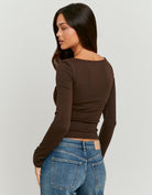Tally Weijl Brown Scoop Neck Long Sleeve T-Shirt Brown detail view
