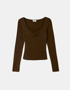 Tally Weijl Brown Scoop Neck Long Sleeve T-Shirt Brown back view