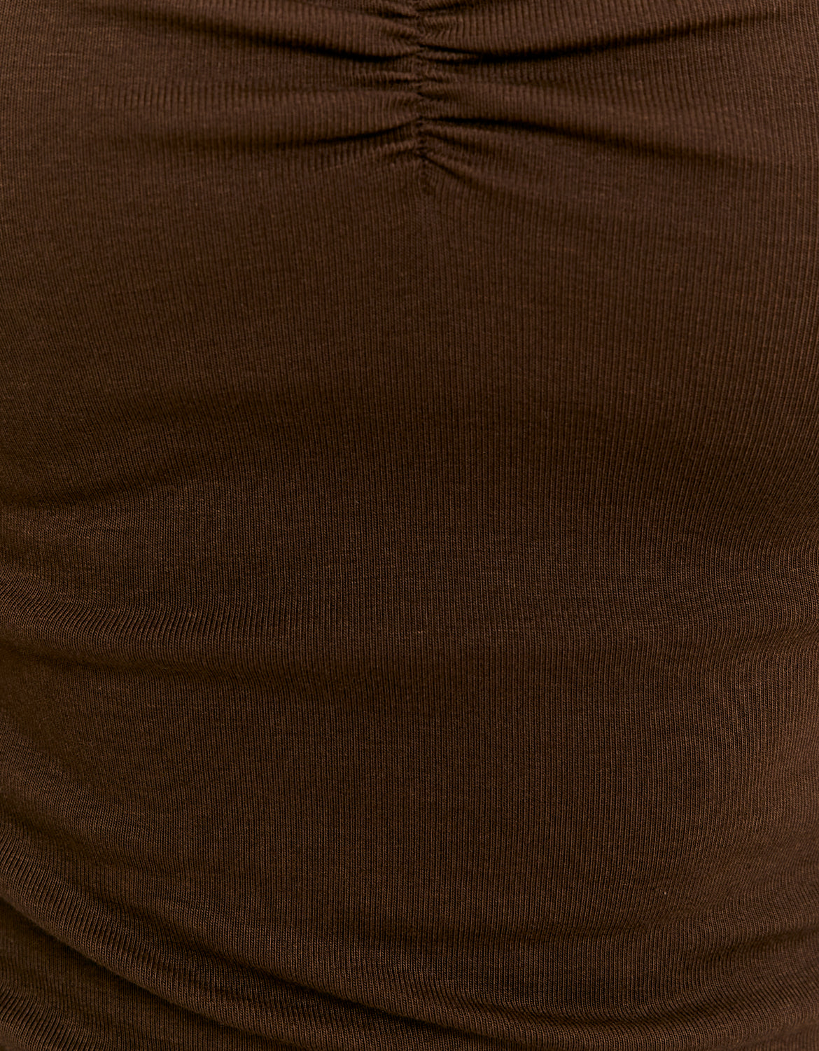 Ladies Brown Scoop Neck Long Sleeve T-Shirt-Close Up View