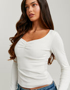 Tally Weijl White Scoop Neck Long Sleeve T-Shirt WHITE model front view