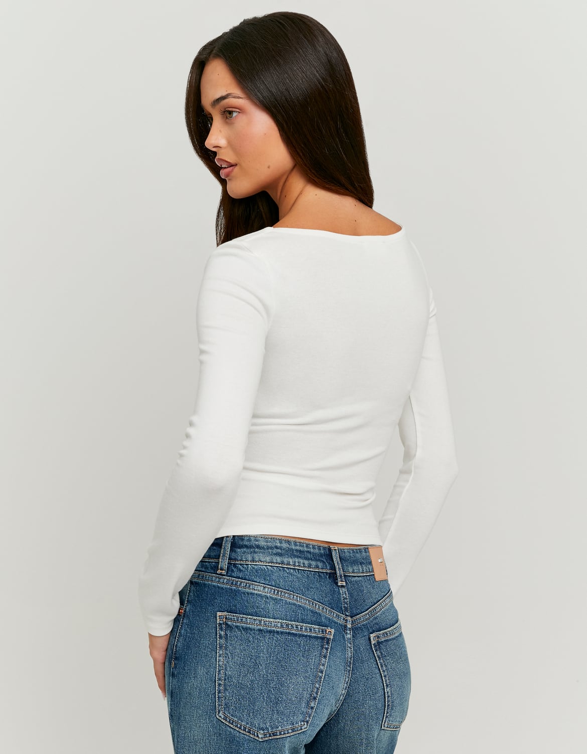 Ladies White Scoop Neck Long Sleeve T-Shirt-Back View