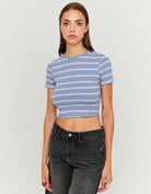 Tally Weijl Blue & White Striped Basic T-Shirt Blue/White front view