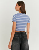 Tally Weijl Blue & White Striped Basic T-Shirt Blue/White model front view