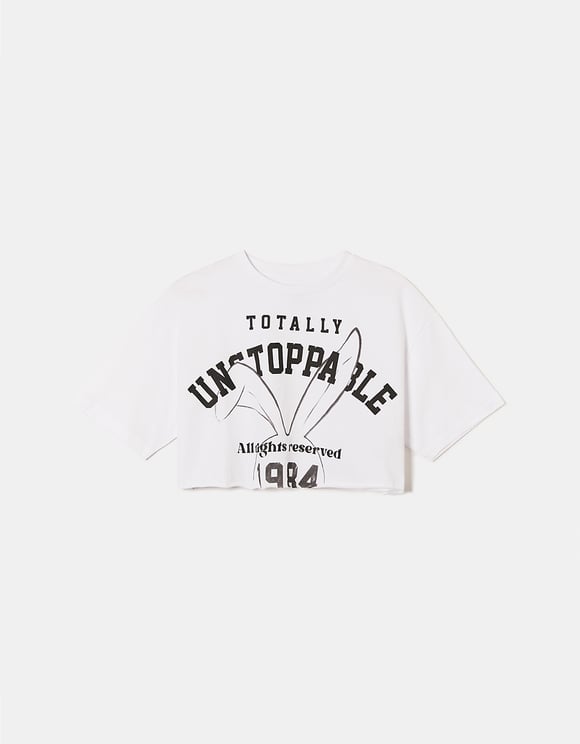 Ladies Totally Unstoppable Printed White T-Shirt-Ghost Front View