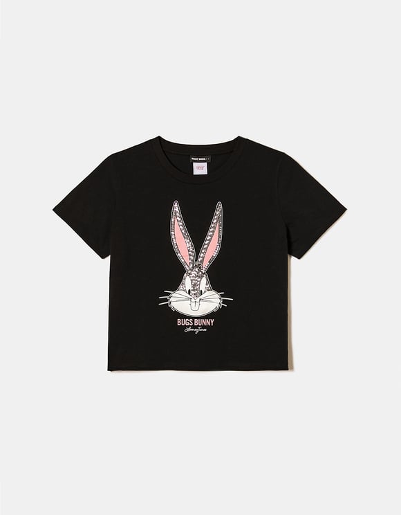 Bugs Bunny black crop t-shirt ghost front view.