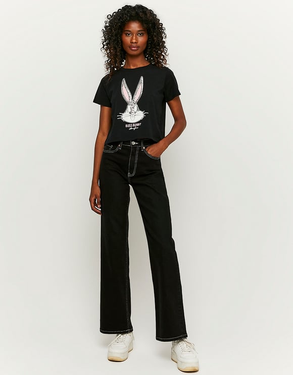 Bugs Bunny black crop t-shirt model full front view.