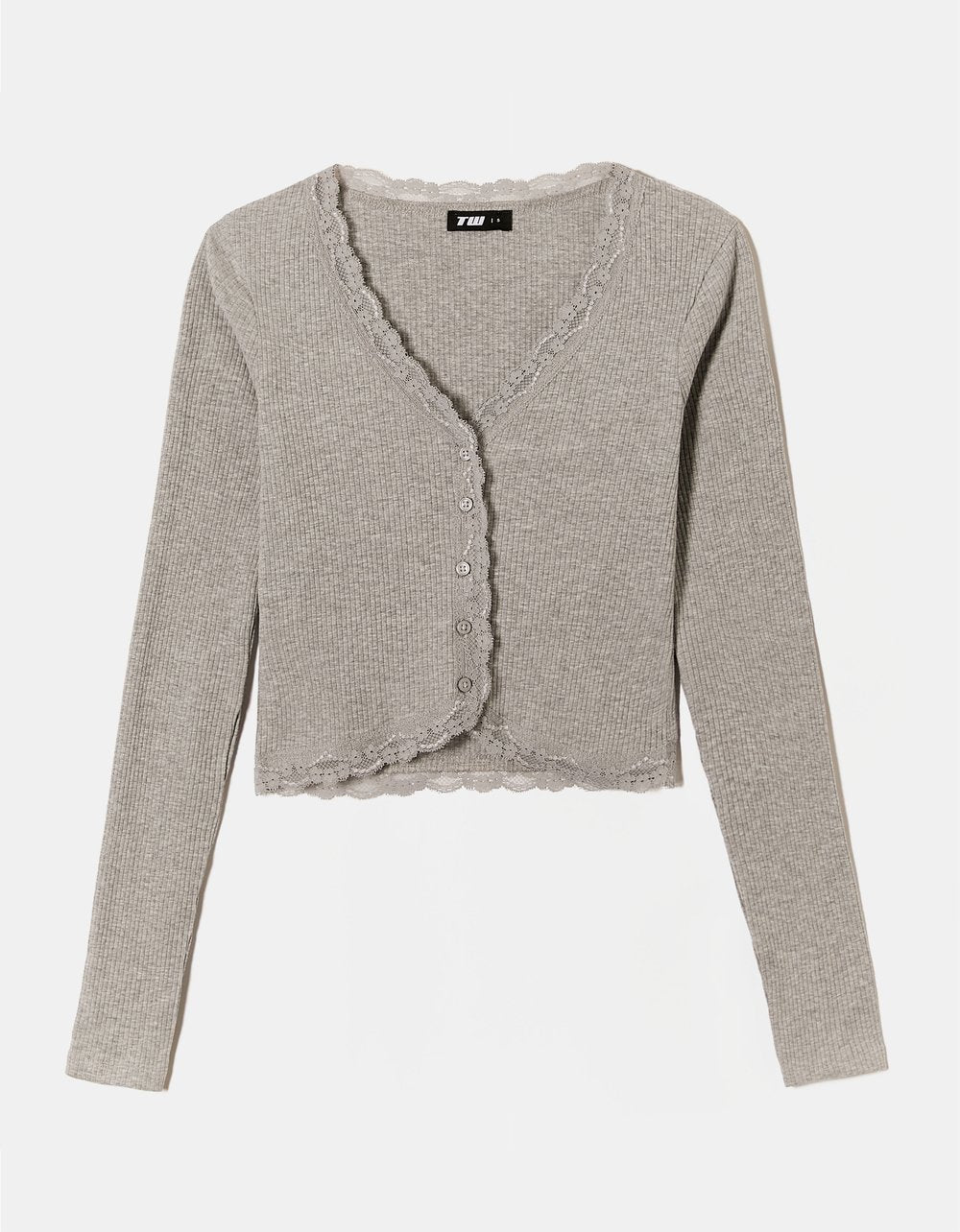Grey Basic Cardigan With Lace Details