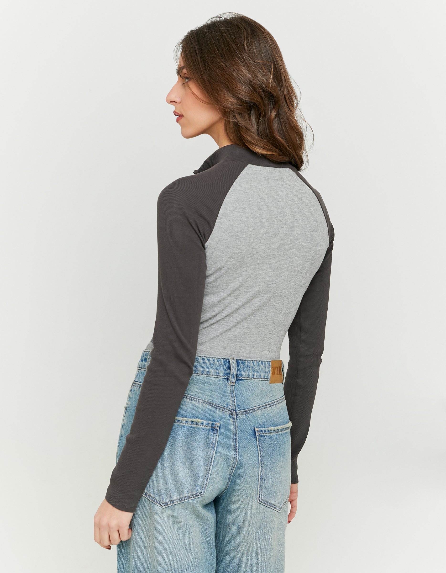 Ladies Two-Tone Grey Hoody-Model Back View