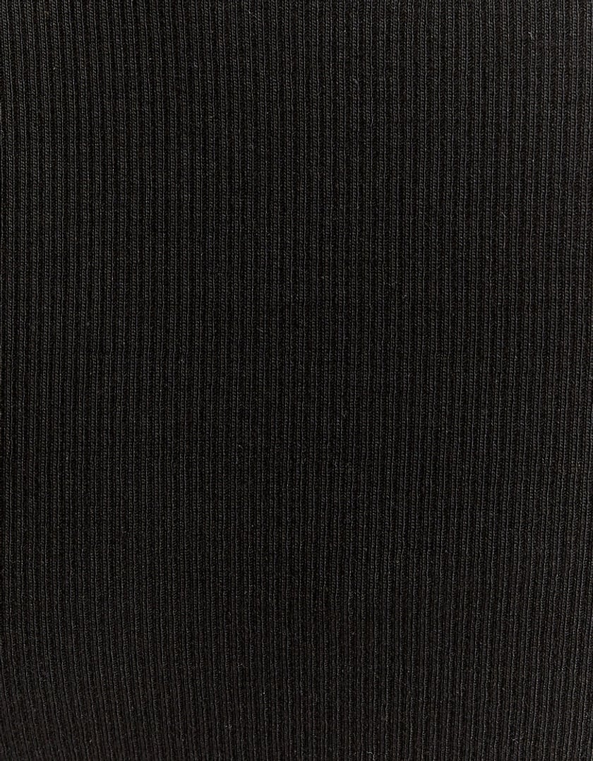 Ladies Black Ribbed Basic Cut Out Top-Close Up View