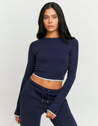 Tally Weijl Basic Blue T-Shirt with Long Sleeves Blue front view