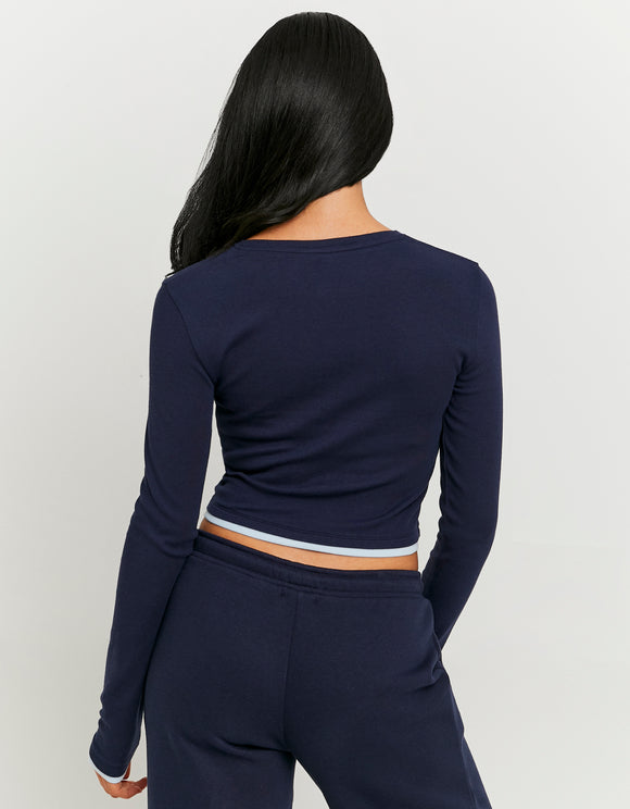 Tally Weijl Basic Blue T-Shirt with Long Sleeves Blue detail view