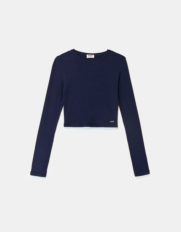 Tally Weijl Basic Blue T-Shirt with Long Sleeves Blue back view