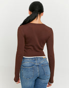 Tally Weijl Basic Brown T-Shirt with Long Sleeves Brown detail view