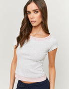 Tally Weijl Grey Basic T shirt Grey model front view