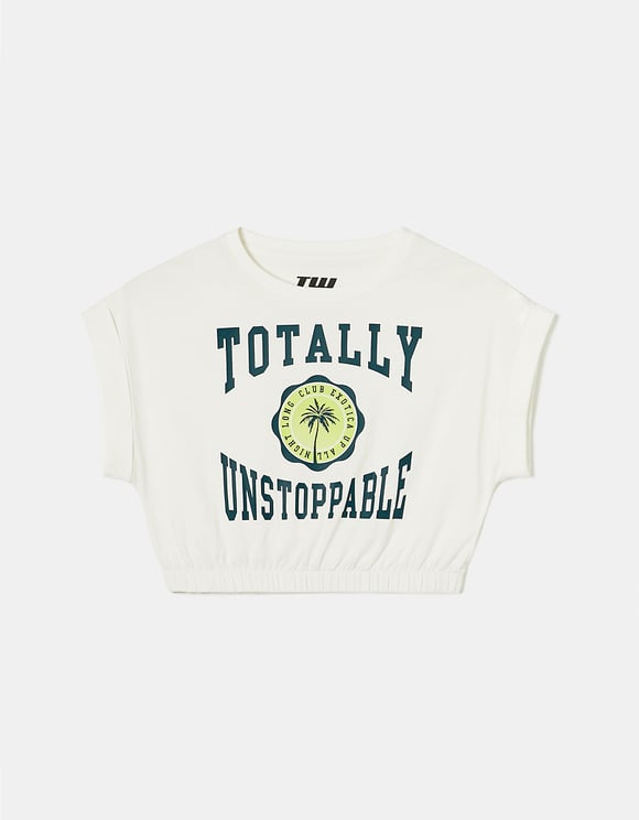 Ladies Totally Unstoppable Cropped T-Shirt-Ghost Front View