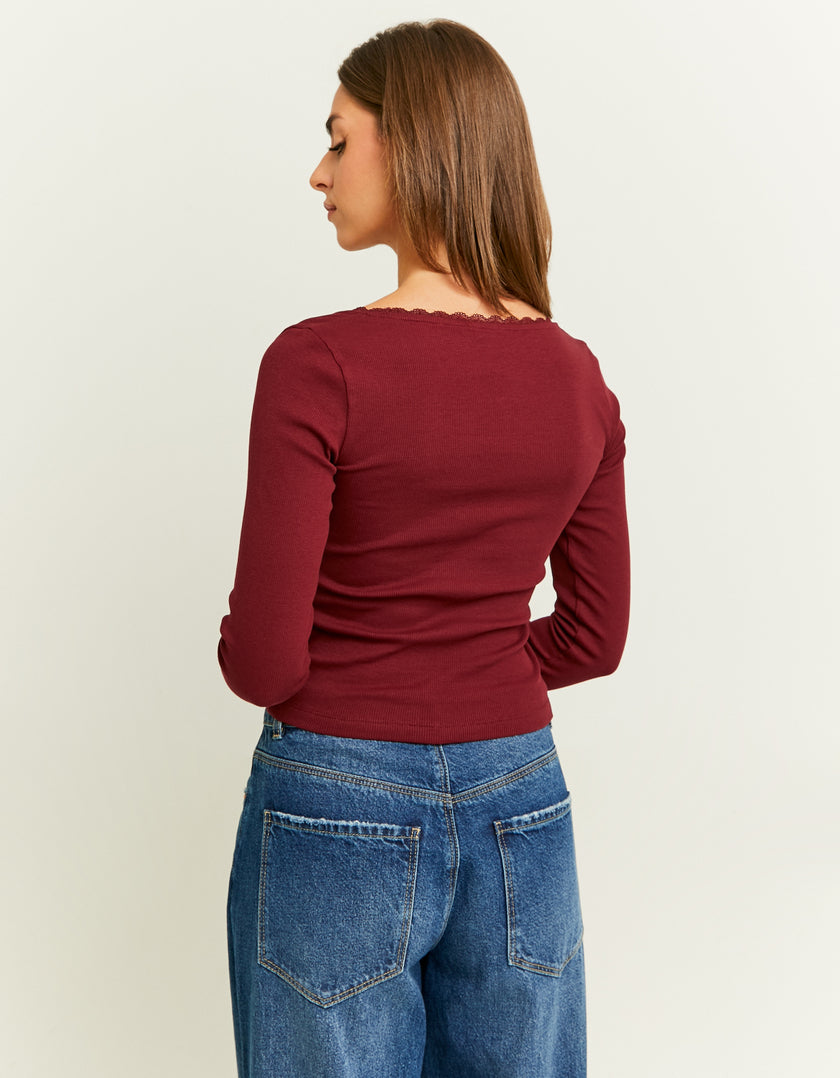 Ladies Red T-Shirt With Lace Detail-Back View