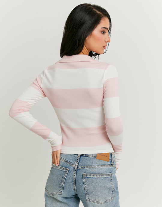 Ladies Pink / White T-Shirt With Long Sleeves-Back View