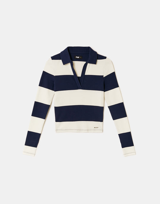 Tally Weijl White / Navy T-Shirt With Long Sleeves White/Navy side view