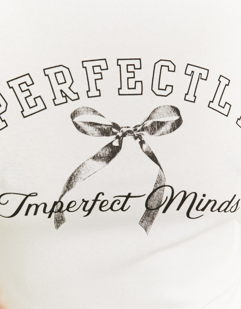 Ladies White Perfectly Imperfect Minds Printed Tee-Design View