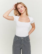 Tally Weijl Basic White Top With Lace Detail White front view