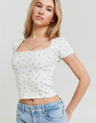 Tally Weijl Basic Top With Lace Detail And Floral Print multi model front view