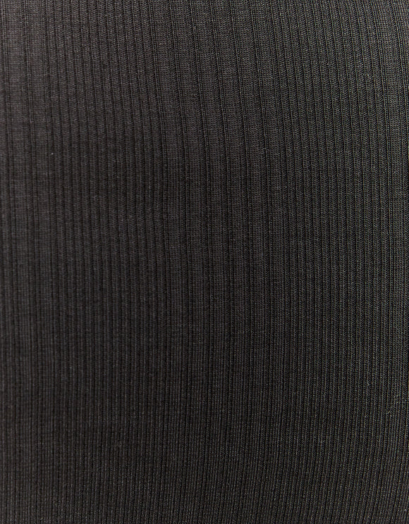 Ladies Black Basic Long Sleeve T-Shirt-Close Up View