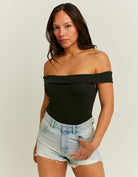 Tally Weijl Off Shoulder Black Basic Top Black back view