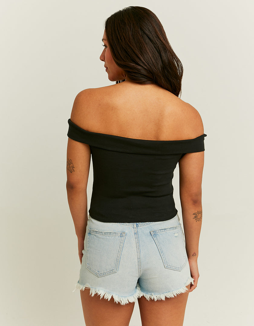 Ladies Off Shoulder Black Basic Top-Model Back View