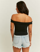 Tally Weijl Off Shoulder Black Basic Top Black model front view