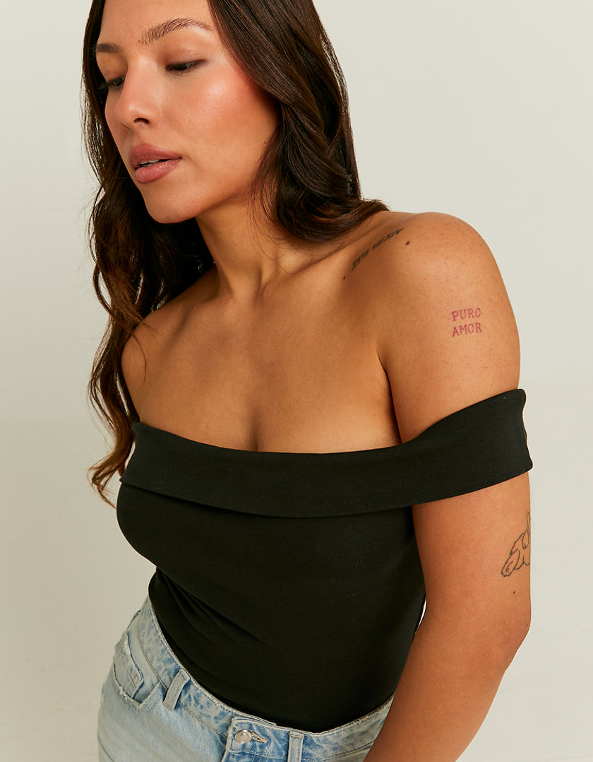 Tally Weijl Off Shoulder Black Basic Top Black flat front view