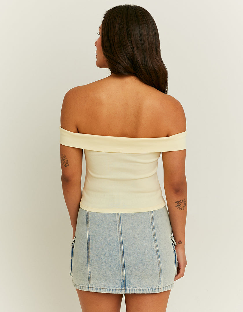 Ladies Off Shoulder Yellow Basic Top-Model Back View