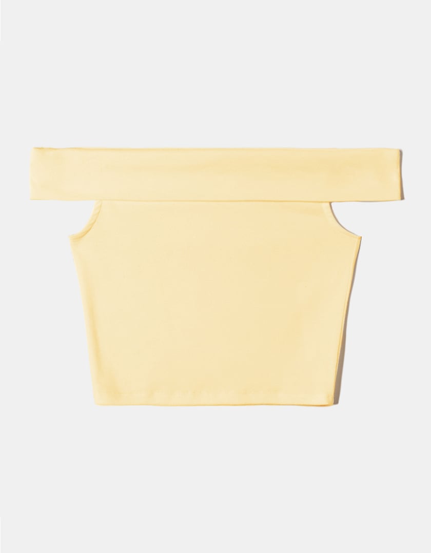 Ladies Off Shoulder Yellow Basic Top-Front View