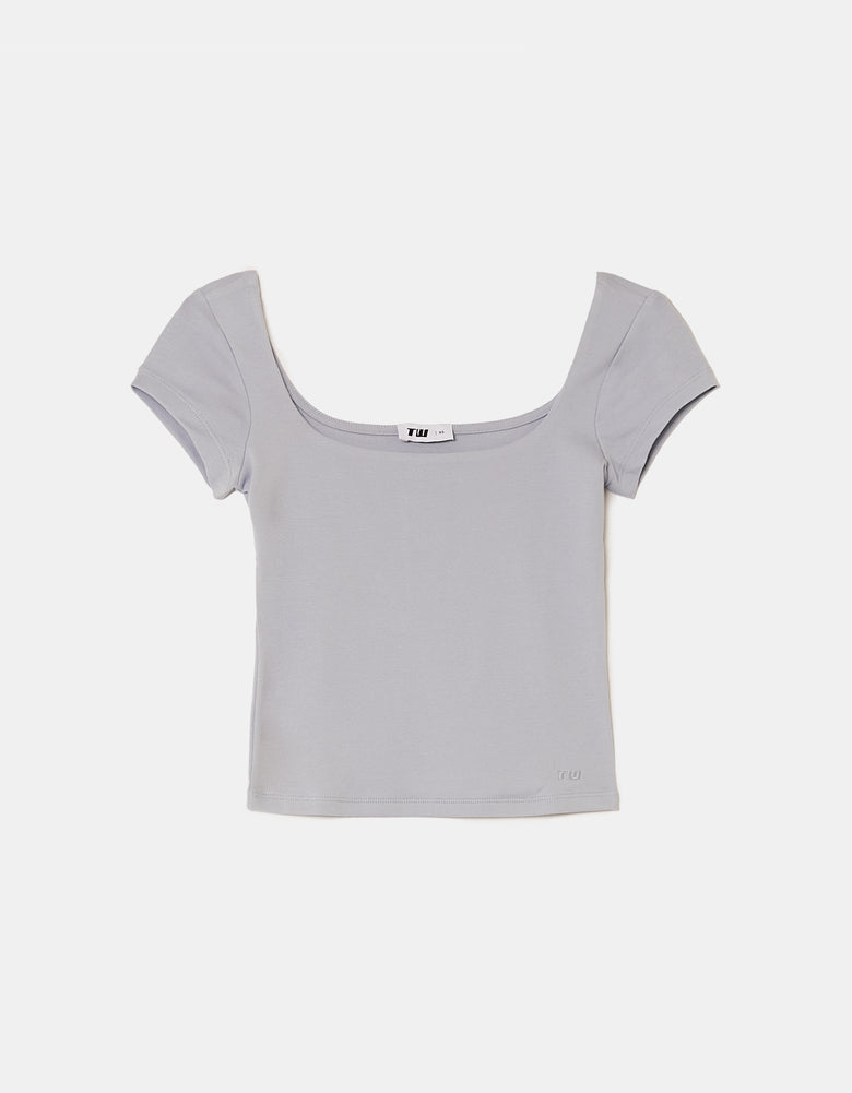 Ladies Blue T-Shirt With Square Neckline-Ghost Front View